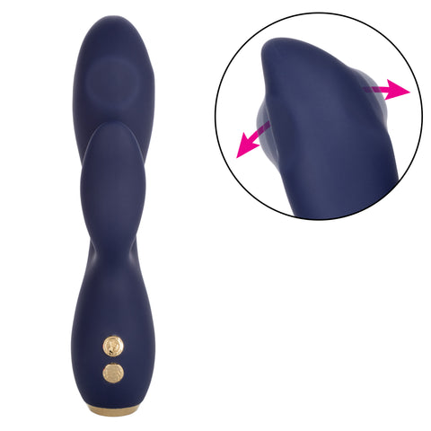 Chic Blossom Navy Blue Flexible Silicone Dual Motor Vibrator with Gold Accents, 10 Speeds, Waterproof and Rechargeable > Vibrators > Ladies > Rabbit