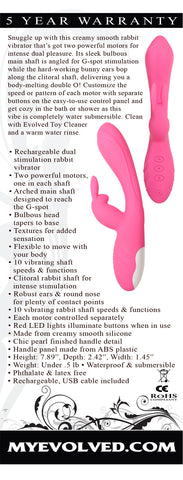 Evolved Bunny Kisses 20 Centimeter USB Rechargeable Rabbit Vibrator Pink VIBRATORS-RABBIT