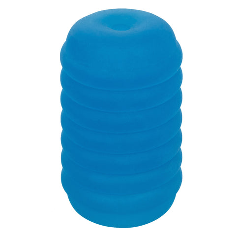 Pop Sock Ribbed Blue Versatile Reversible Stroker 3.5 Inch by 2 Inch Soft Stretchy TPE Strokers - Cup|Egg