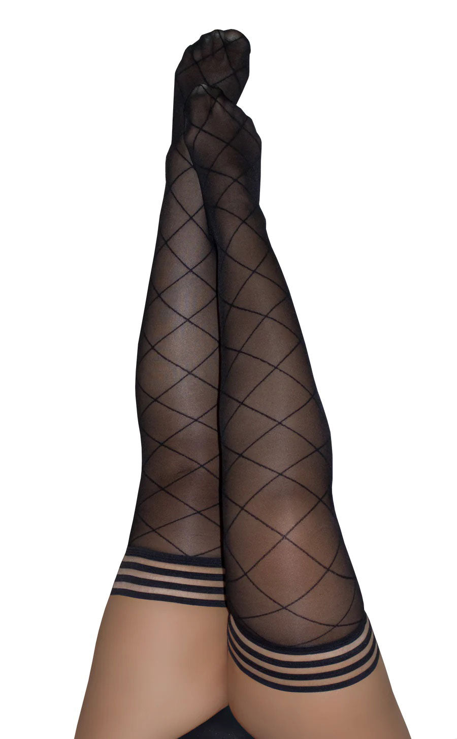 Kixies Anna Sheer Diamond Thigh Highs Size D Black > Clothes > Hosiery > Stockings