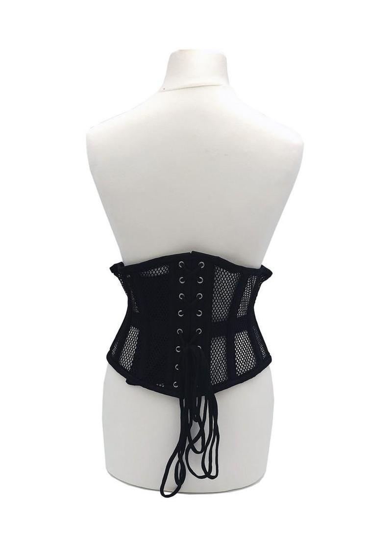 Rouge Black Mesh Corset  Large Extra Large with Lace Tie Back and Front Hooks Secondary image
