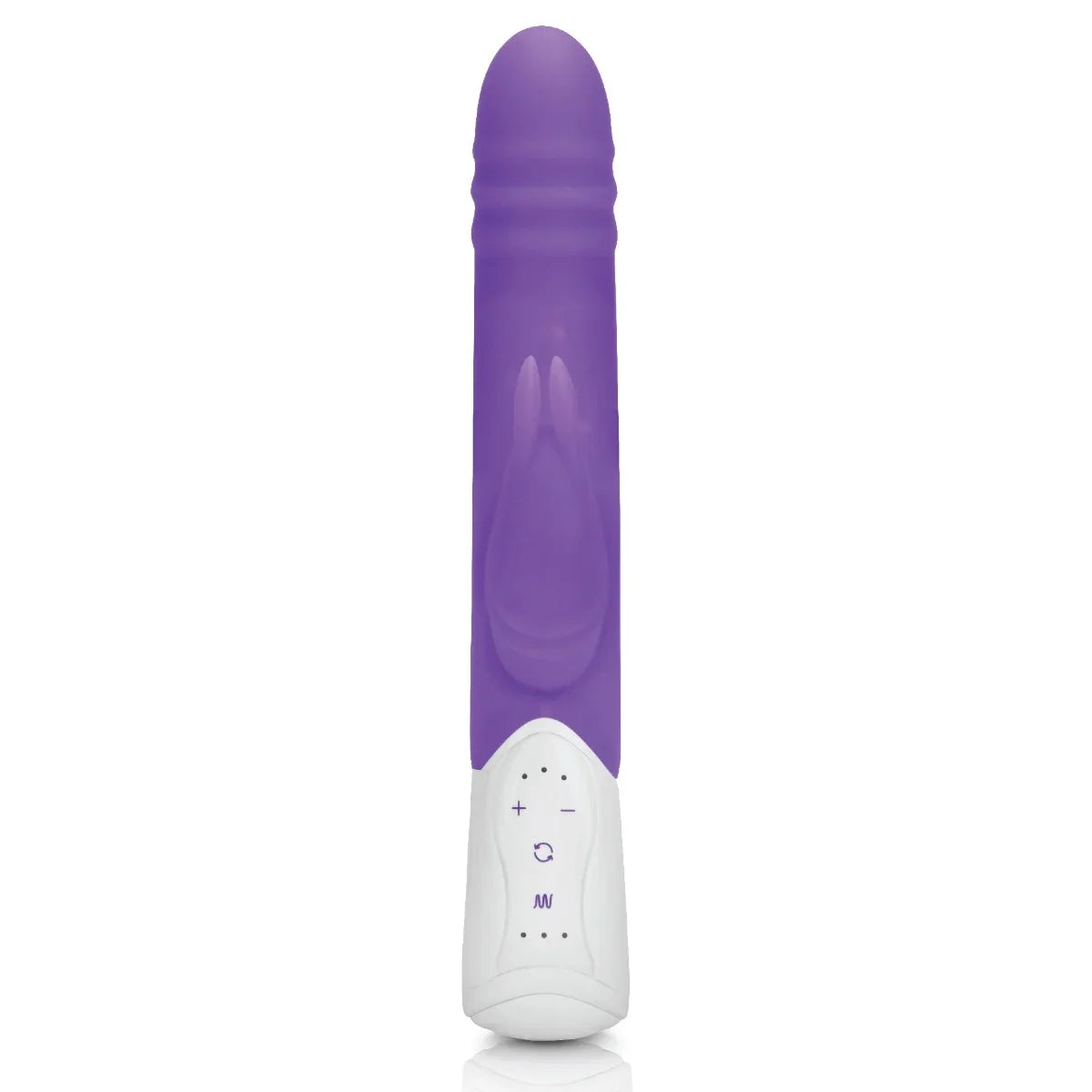 Rabbit Essentials Double Penetration Rabbit Vibrator in Purple with Rotating Beads and Body-Safe Silicone Secondary image