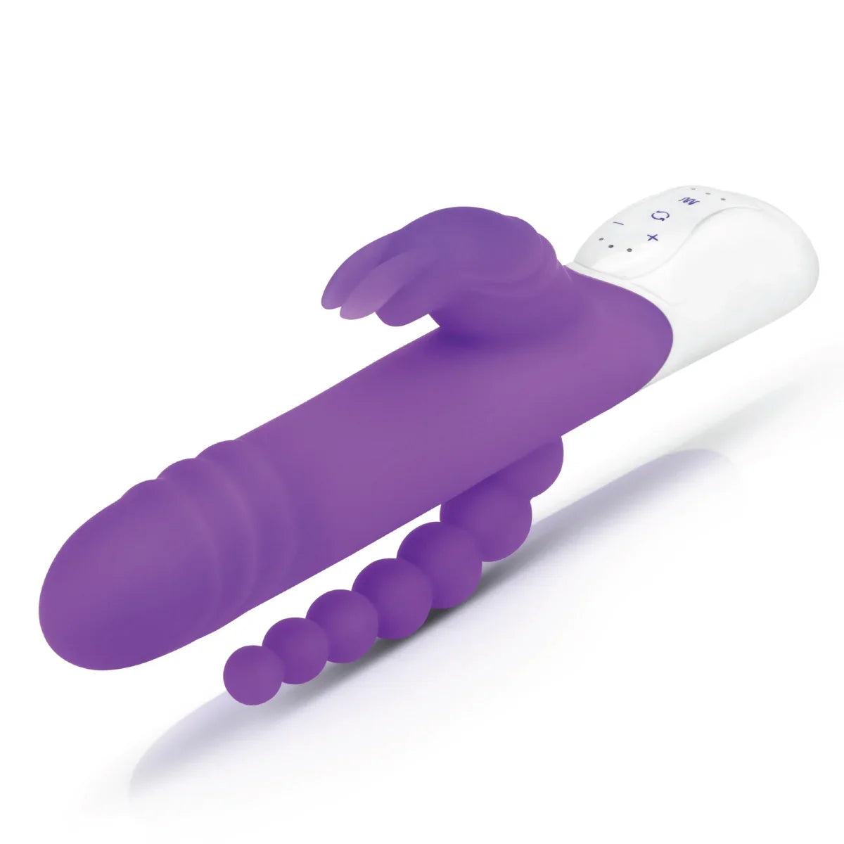 Rabbit Essentials Double Penetration Rabbit Vibrator in Purple with Rotating Beads and Body-Safe Silicone > Vibrators > Ladies > Rabbit Multi
