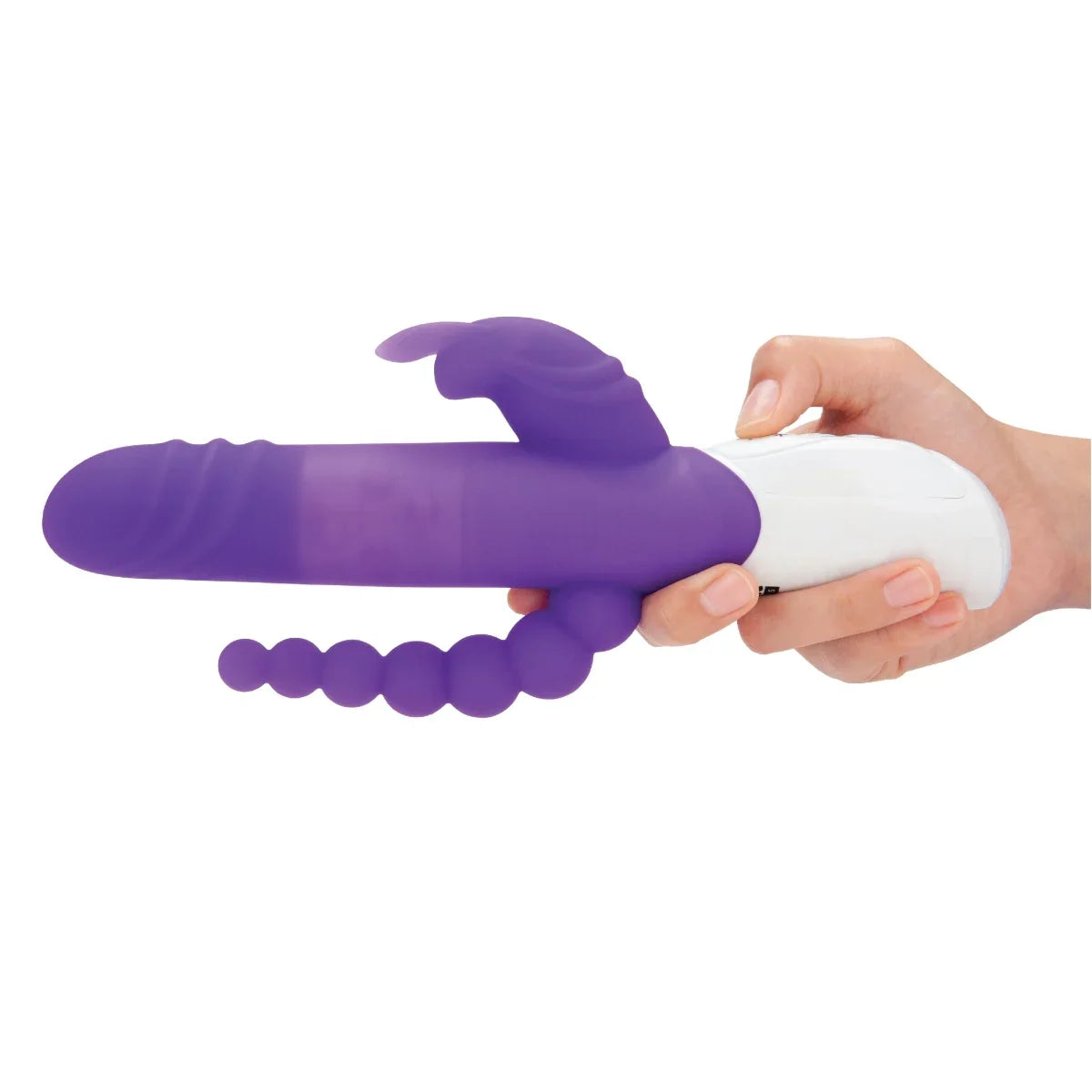 Rabbit Essentials Double Penetration Rabbit Vibrator in Purple with Rotating Beads and Body-Safe Silicone > Vibrators > Ladies > Rabbit Multi