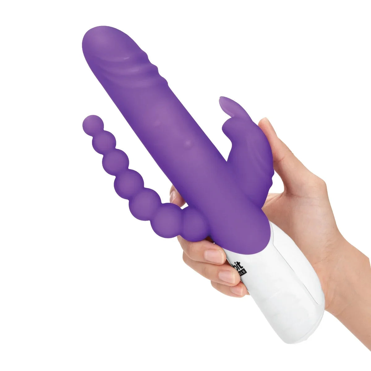 Rabbit Essentials Double Penetration Rabbit Vibrator in Purple with Rotating Beads and Body-Safe Silicone > Vibrators > Ladies > Rabbit Multi
