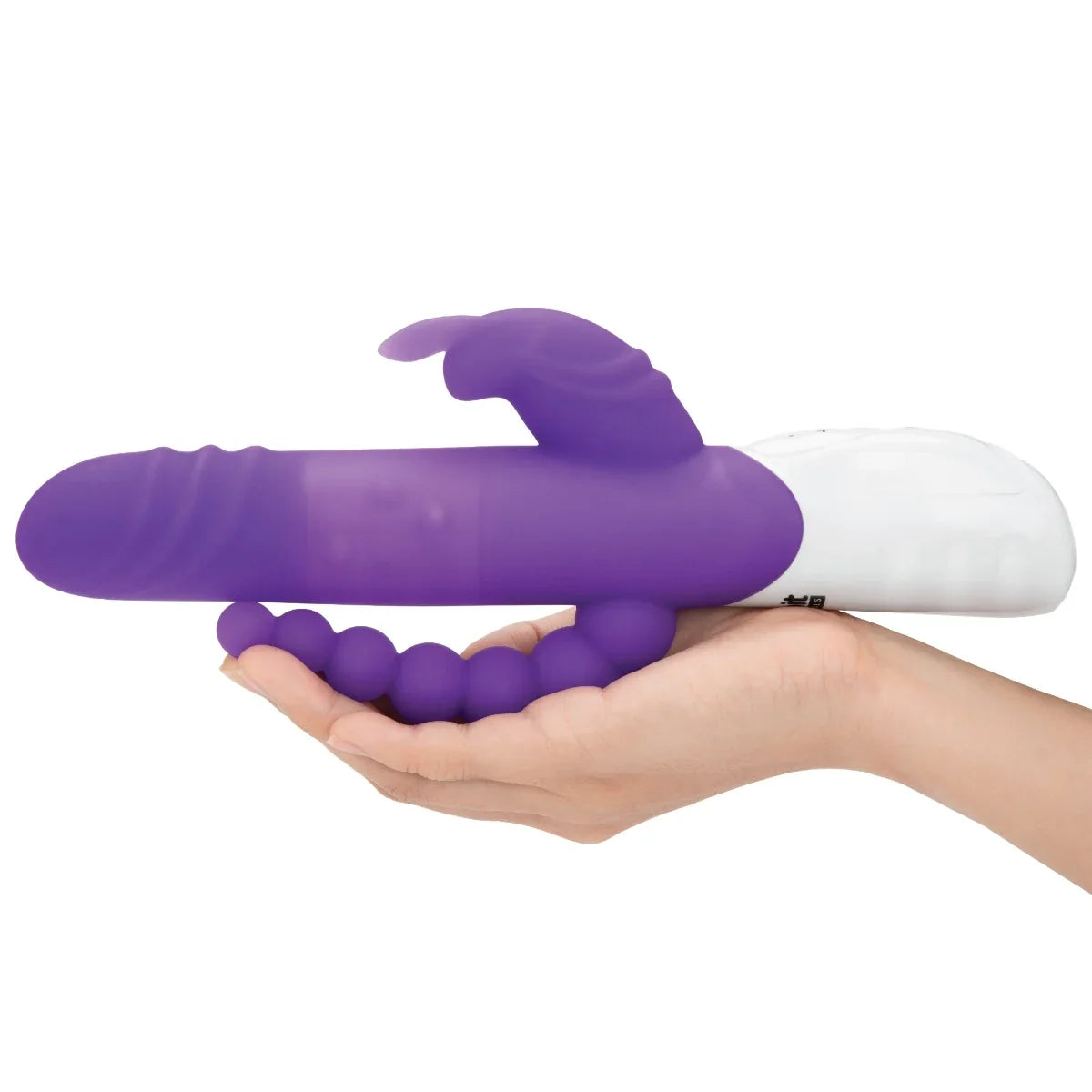 Rabbit Essentials Double Penetration Rabbit Vibrator in Purple with Rotating Beads and Body-Safe Silicone > Vibrators > Ladies > Rabbit Multi