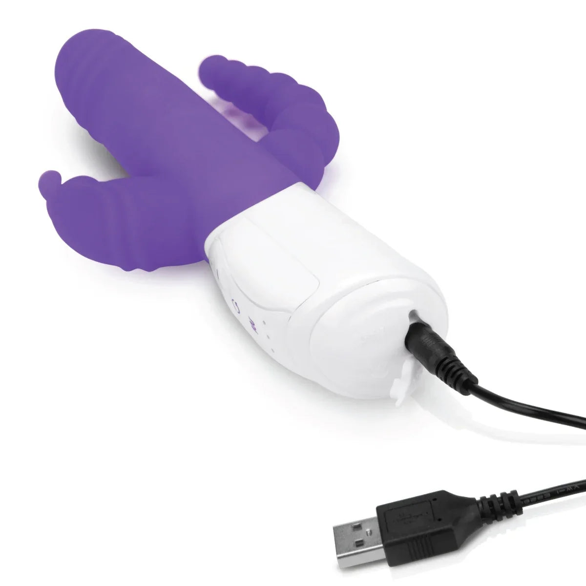 Rabbit Essentials Double Penetration Rabbit Vibrator in Purple with Rotating Beads and Body-Safe Silicone > Vibrators > Ladies > Rabbit Multi