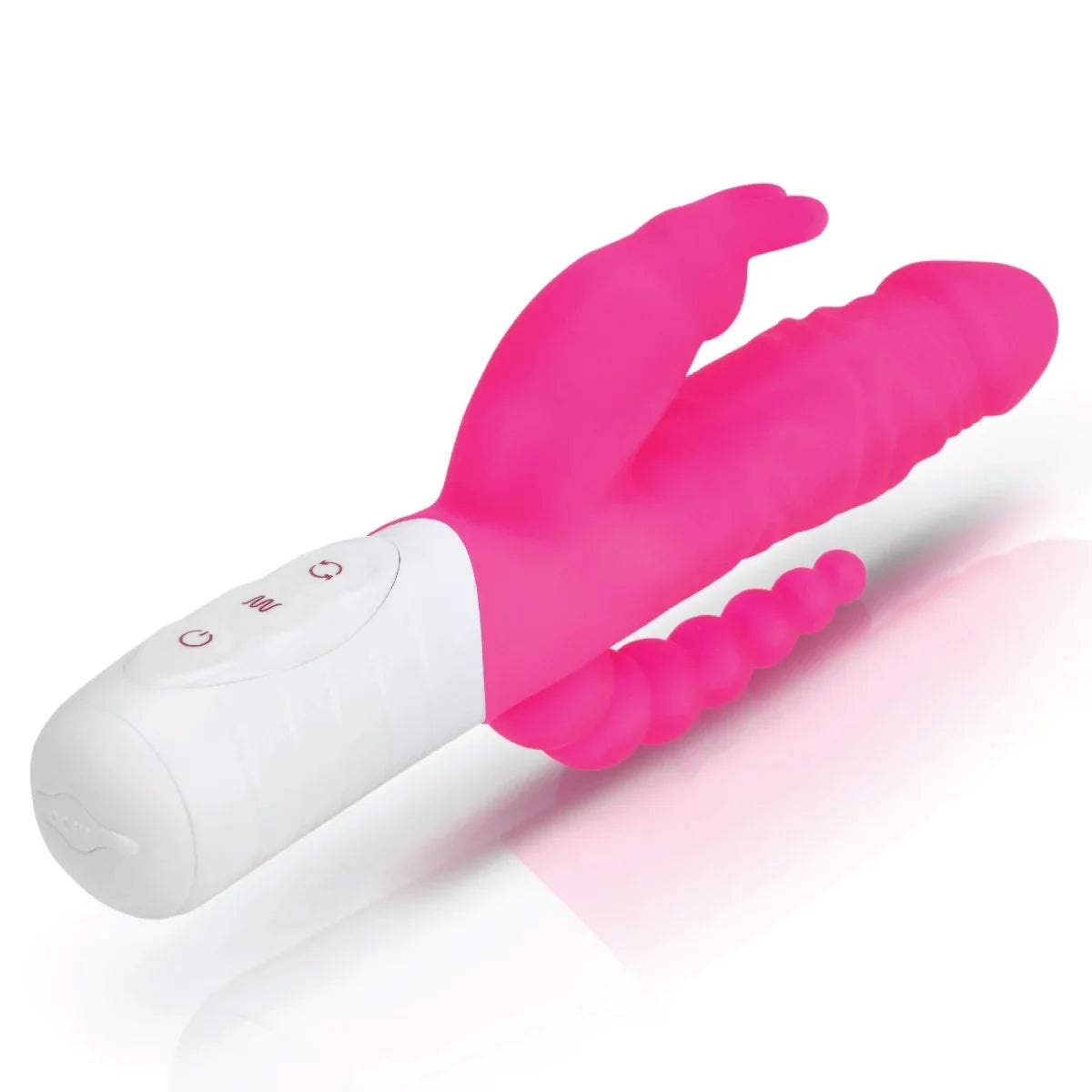 Rabbit Essentials Slim Double Penetration Rabbit Vibrator with Rotating Beads Silicone Pink > Vibrators > Ladies > Rabbit Multi