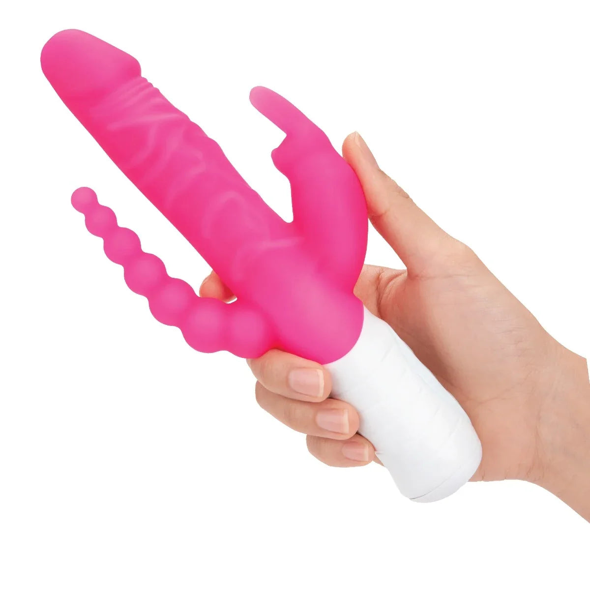 Rabbit Essentials Slim Double Penetration Rabbit Vibrator with Rotating Beads Silicone Pink > Vibrators > Ladies > Rabbit Multi