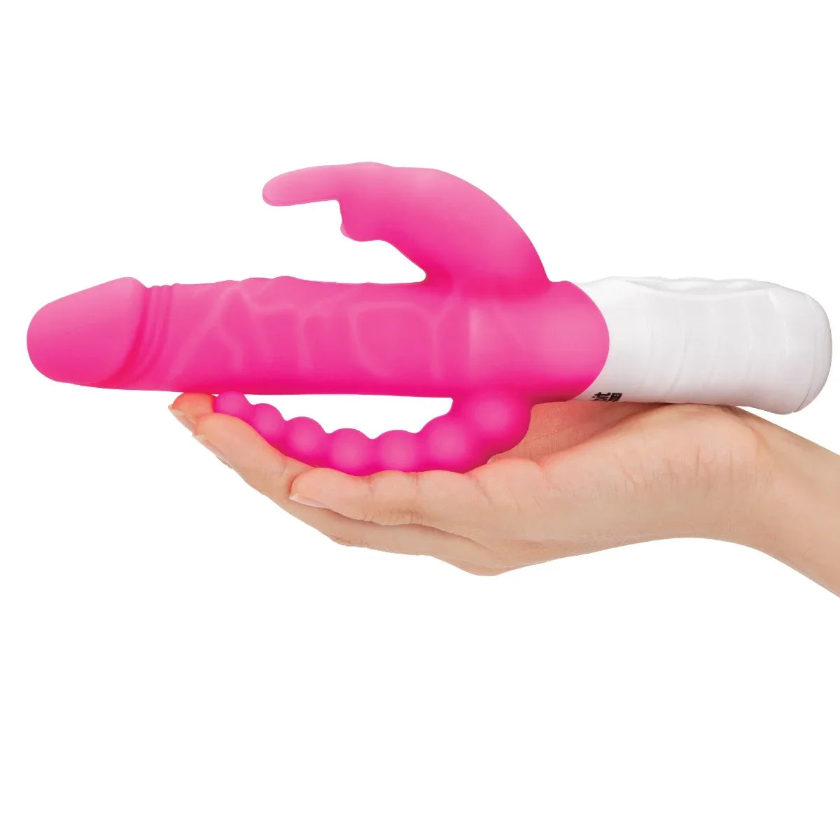 Rabbit Essentials Slim Double Penetration Rabbit Vibrator with Rotating Beads Silicone Pink > Vibrators > Ladies > Rabbit Multi