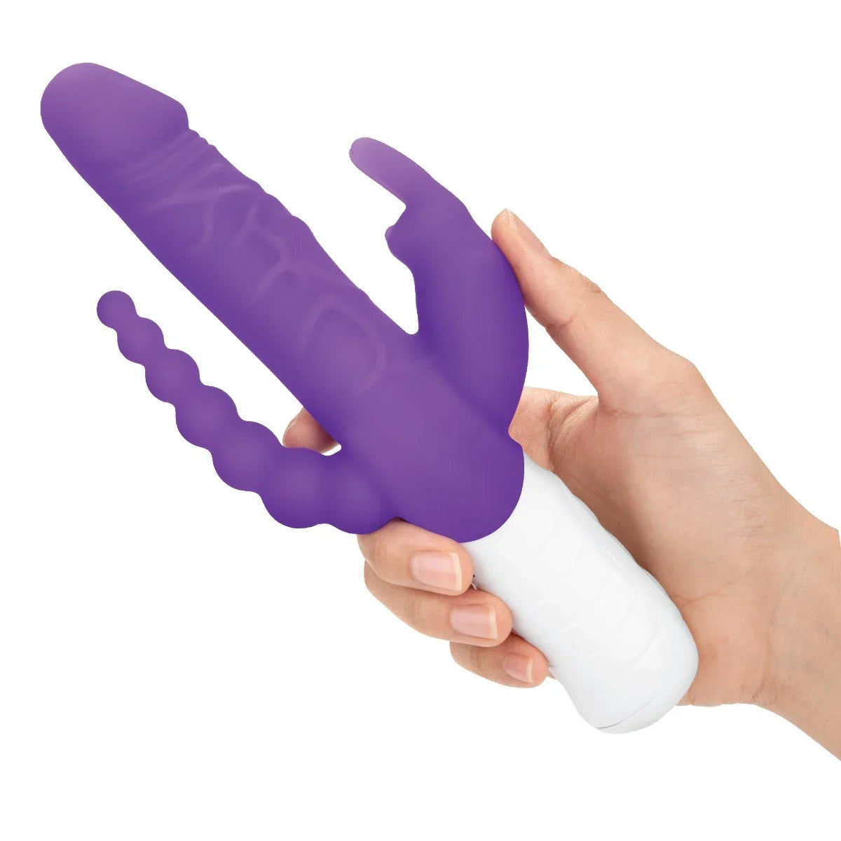Rabbit Essentials Slim Double Penetration Rabbit Vibrator in Purple with Body-Safe Silicone > Vibrators > Ladies > Rabbit Multi