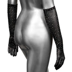 Radiance Black Full Length Mesh Gloves with Rhinestones One Size > Clothes > Accessories
