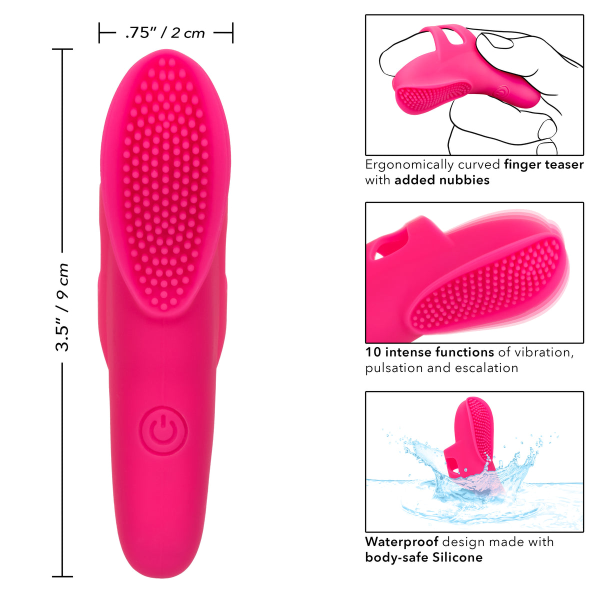 Neon Vibes The Nubby Vibe Pink Silicone Finger Teaser with 10 Functions and Rechargeable Pink > Vibrators > Finger Vibrators
