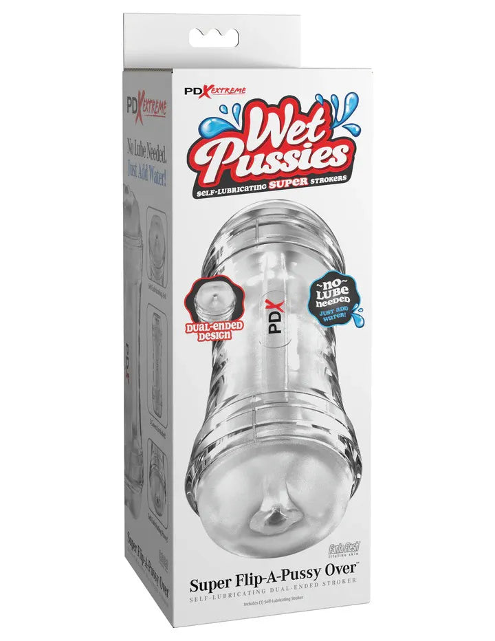 Pdx Extreme Wet Pussies Super Flip – Self-Lubricating Dual-Ended Stroker Clear > Sex Toys For Men > Masturbators > Manual