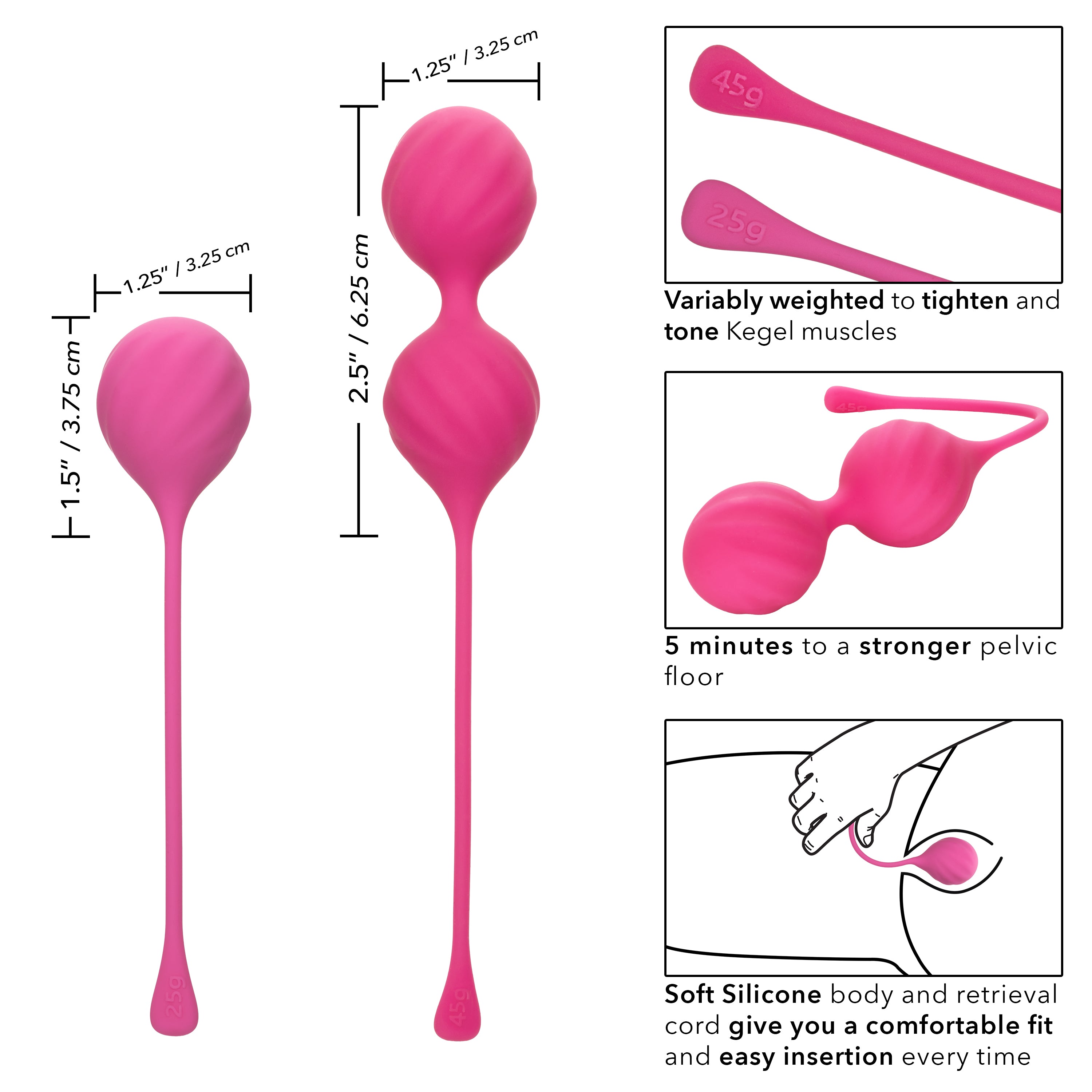 Cal Exotics Kegel Training 2-Piece Set Pink Silicone Weights 25g and 45g for Pelvic Floor Strengthening > Sex Toys For Ladies > Kegel Exercise