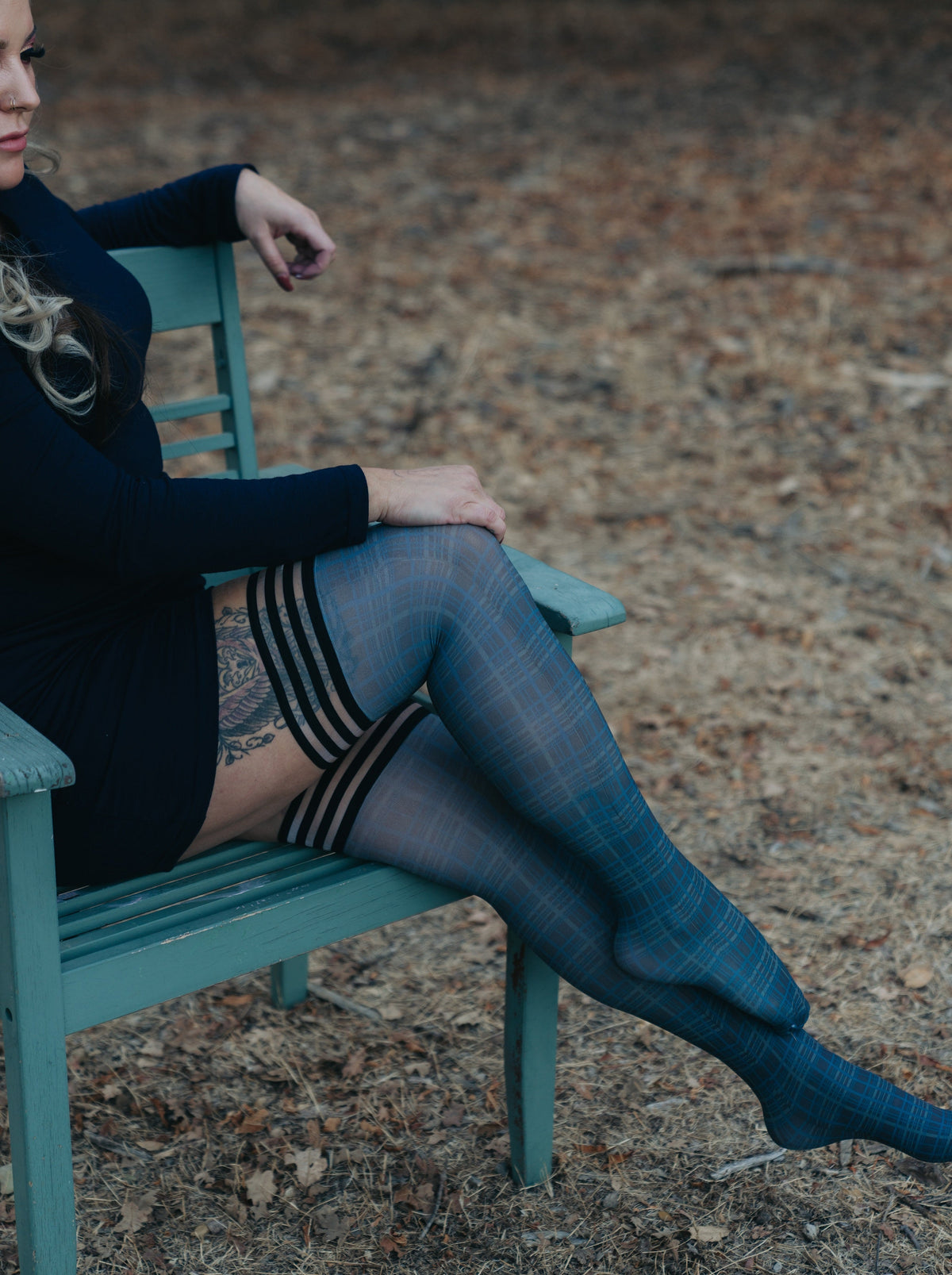 Kixies Debbie Navy Blue Plaid Thigh Highs > Clothes > Hosiery > Stockings