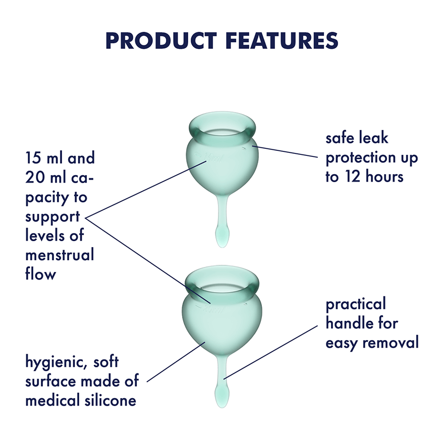 Feel Good Reusable Medical-Grade Silicone Menstrual Cup Set (Dark Green) > Essentials > Menstrual Products
