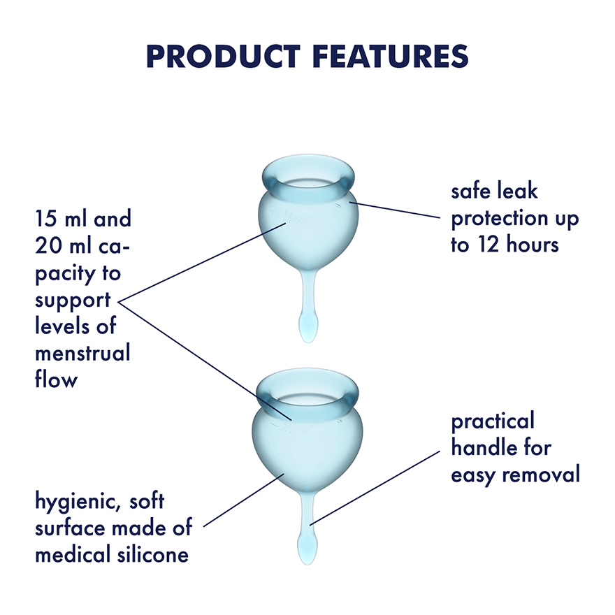 Satisfyer Feel Good Menstrual Cup Light Blue Set of 2 Cups 15ml and 20ml Medical Grade Silicone > Essentials > Menstrual Products