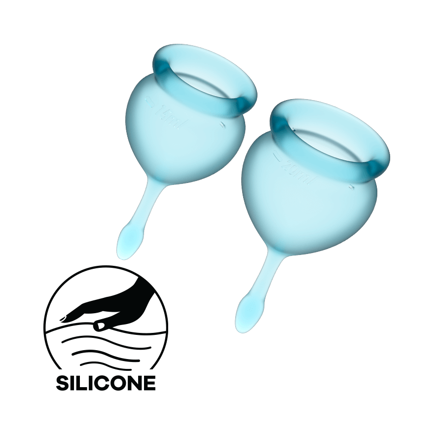 Satisfyer Feel Good Menstrual Cup Light Blue Set of 2 Cups 15ml and 20ml Medical Grade Silicone > Essentials > Menstrual Products
