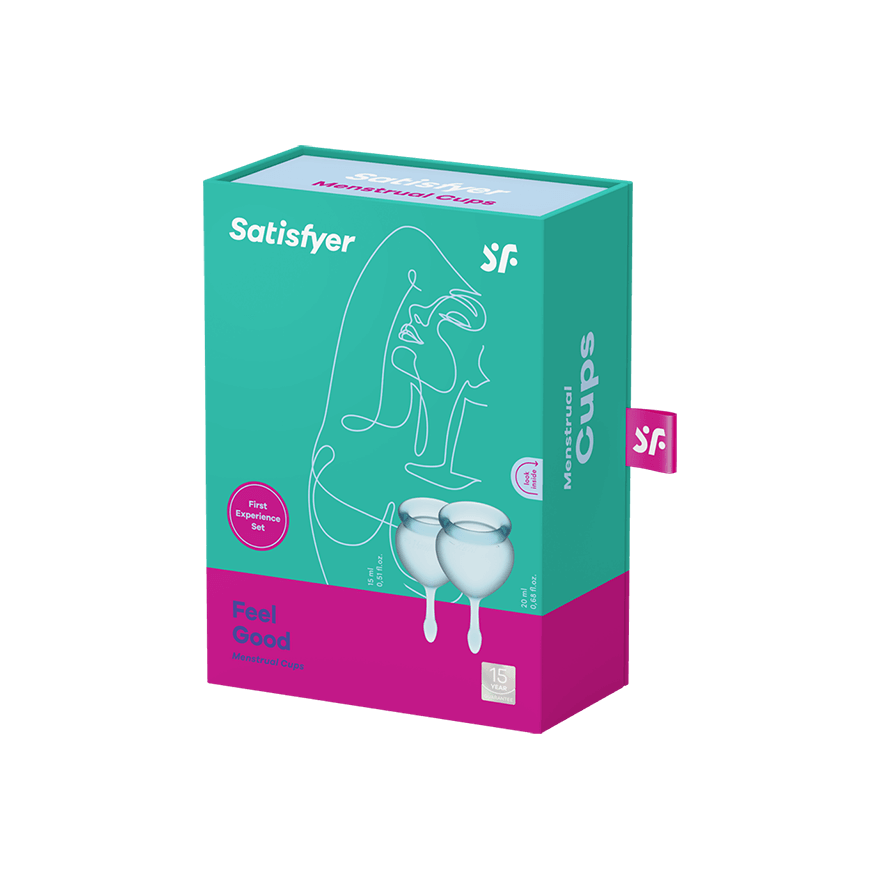 Satisfyer Feel Good Menstrual Cup Light Blue Set of 2 Cups 15ml and 20ml Medical Grade Silicone > Essentials > Menstrual Products