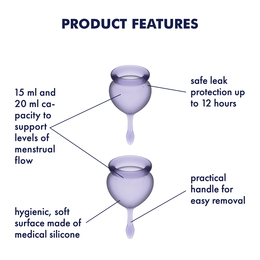 Satisfyer Feel Good Menstrual Cup Lilla Medical Grade Silicone 2 Pack 15ml and 20ml > Essentials > Menstrual Products