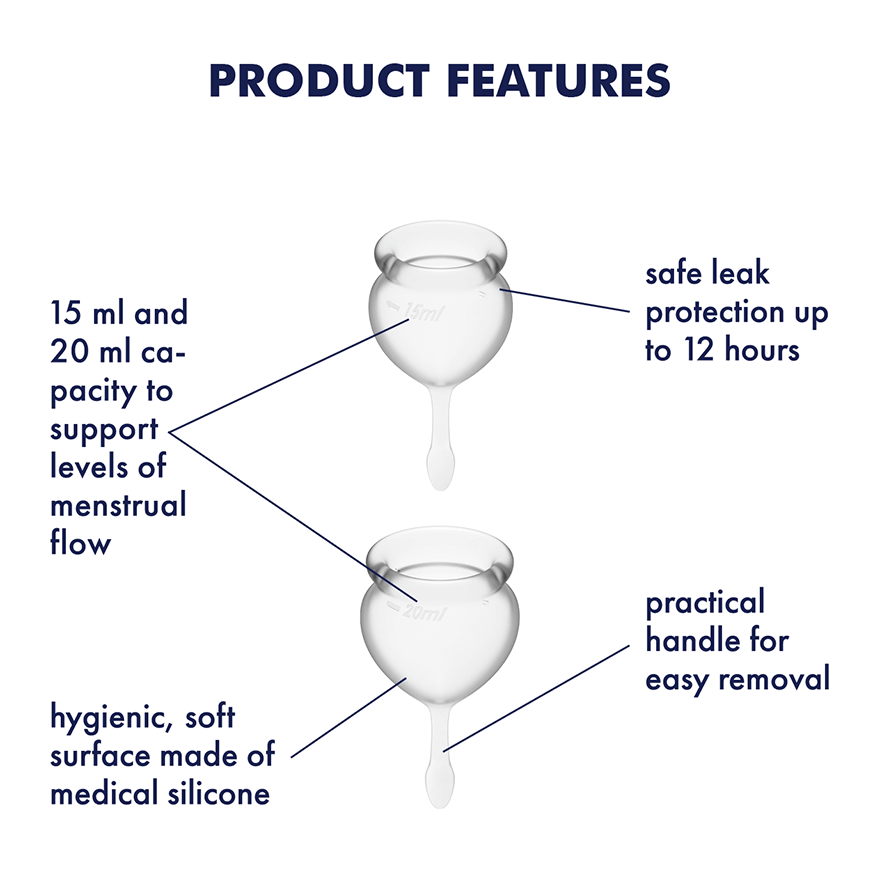 Feel Good Menstrual Cup Set Clear 2 Piece (20ml / 15ml) Medical Grade Silicone > Essentials > Menstrual Products