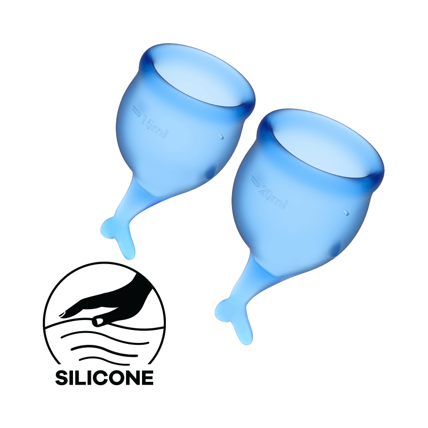 Satisfyer Feel Secure Menstrual Cup Dark Blue Medical Grade Silicone 15ml and 20ml Reusable Kit > Essentials > Menstrual Products