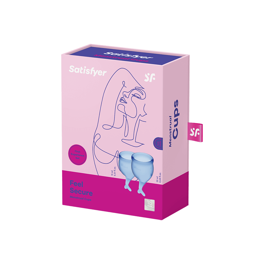 Satisfyer Feel Secure Menstrual Cup Dark Blue Medical Grade Silicone 15ml and 20ml Reusable Kit > Essentials > Menstrual Products