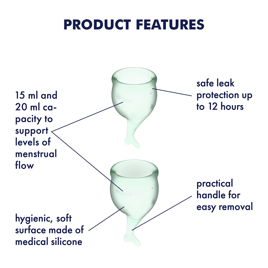 Feel Secure – Medical-Grade Silicone Reusable Menstrual Cup 2pcs (Light Green) > Essentials > Menstrual Products
