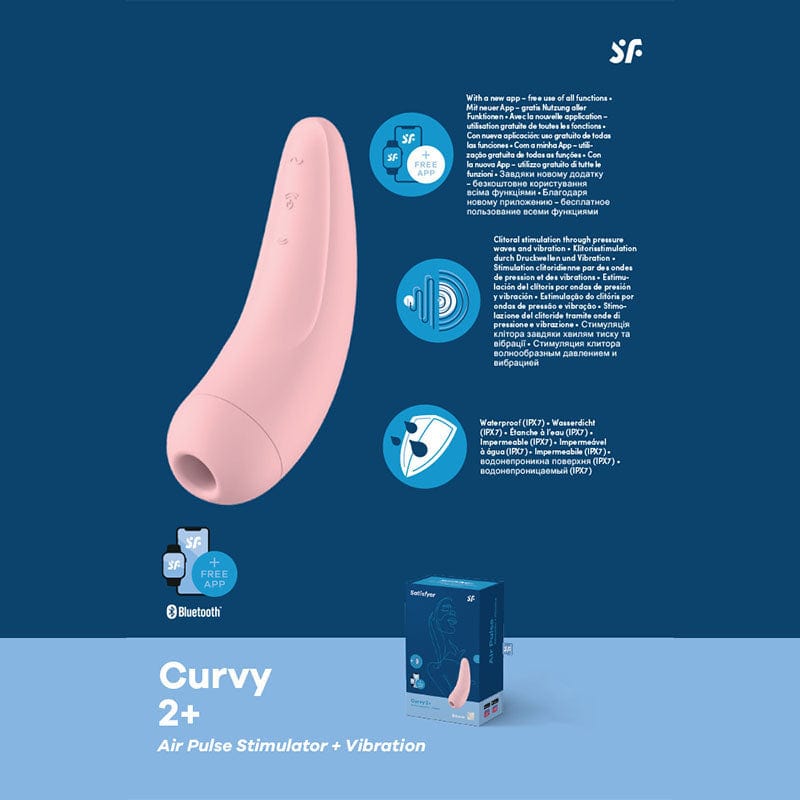 Satisfyer STIMULATORS-PREMIUM Pink Satisfyer Curvy 2+ - App Contolled Touch-Free USB-Rechargeable Clitoral Stimulator with Vibration 4061504001852