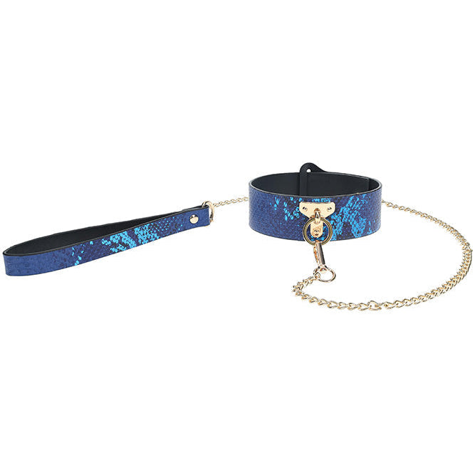 Ouch Florence Collection Collar with Leash PU Leather with Iridescent Hardware - Blue Secondary image