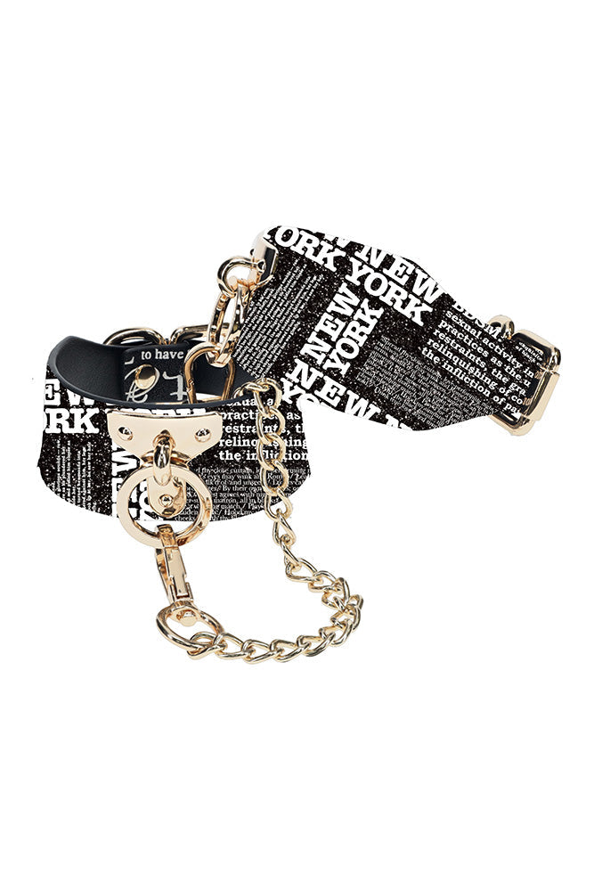 Ouch! NY Collection Adjustable PU Leather Leg Cuffs with Iridescent Hardware and Chain > Bondage Gear > Restraints Main image