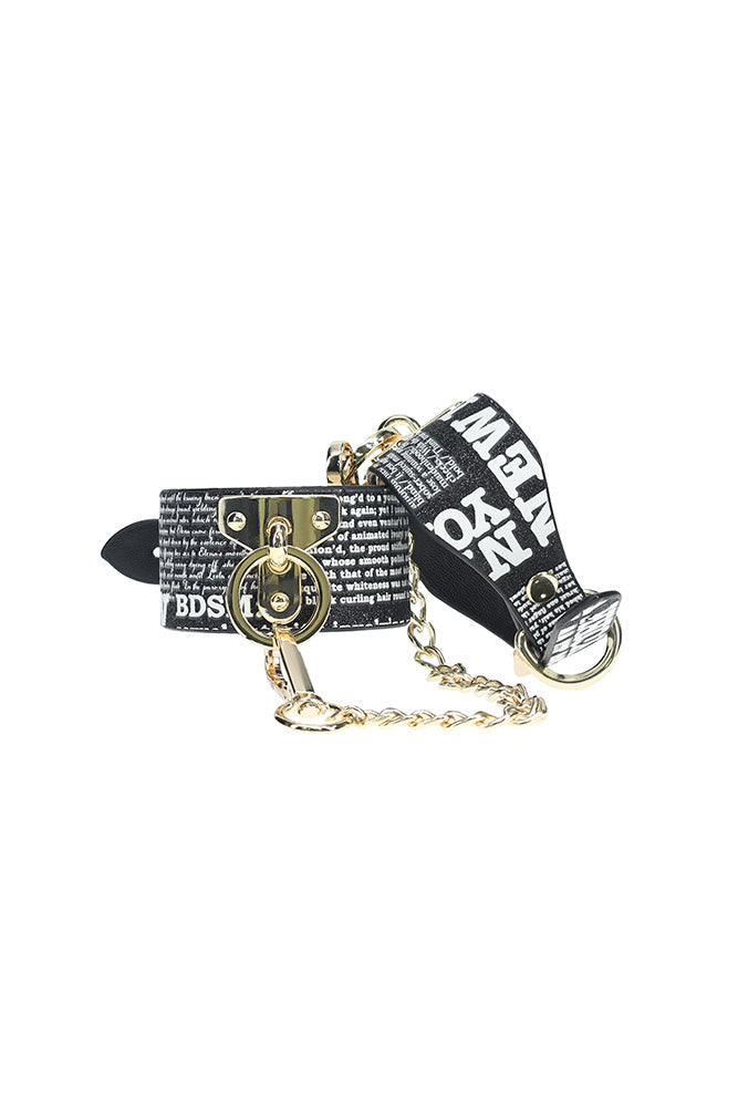 Ouch! NY Collection Adjustable PU Leather Leg Cuffs with Iridescent Hardware and Chain > Bondage Gear > Restraints
