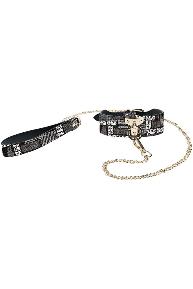 Ouch NY Collection Collar with Leash PU Leather Iridescent Hardware > Bondage Gear > Collars & Leashes