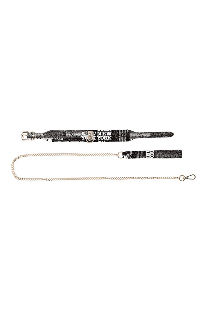 Ouch NY Collection Collar with Leash PU Leather Iridescent Hardware > Bondage Gear > Collars & Leashes