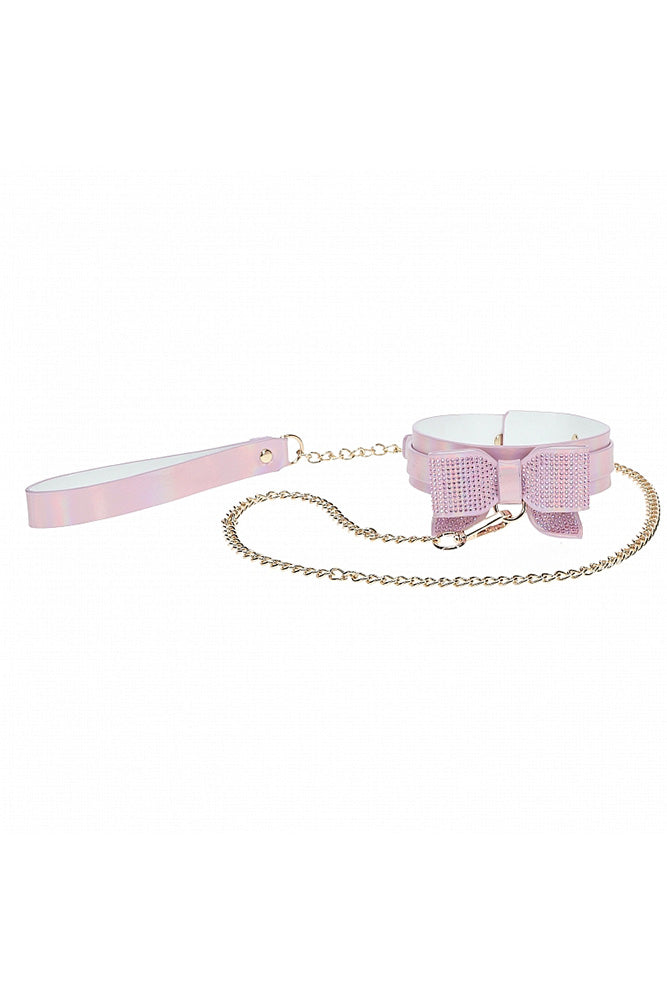 Ouch Paris Collection Collar with Leash in Light Blue PU Leather with Iridescent Hardware > Bondage Gear > Collars & Leashes
