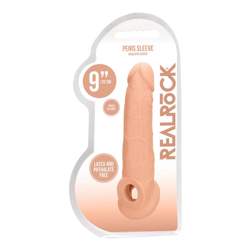 Shots Toys SLEEVES Flesh REALROCK 9'' Realistic Penis Extender with Rings -  22.9 cm Penis Extension Sleeve 7423522551516