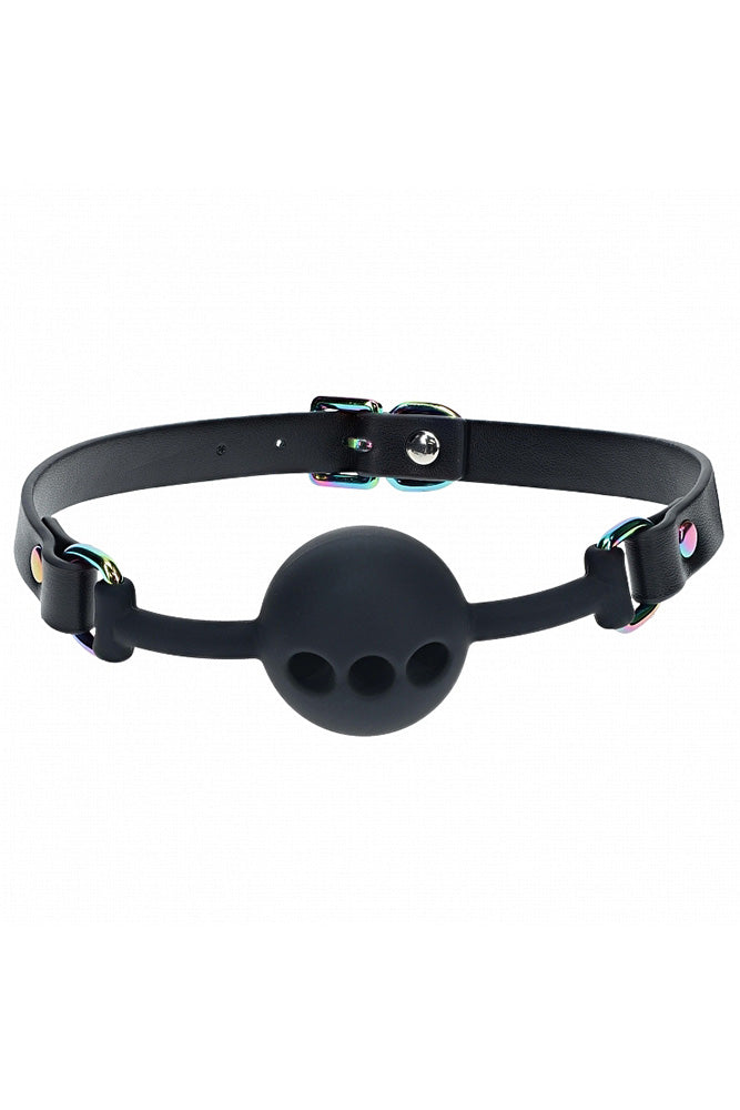 Ouch Venice Collection Silicone Ball Gag with Adjustable PU Leather Straps and Iridescent Hardware Secondary image