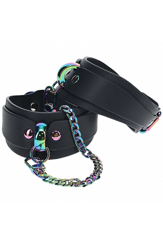 Ouch! Venice Collection Leg Cuffs with Iridescent Hardware and Adjustable Black Straps > Bondage Gear > Restraints Main image