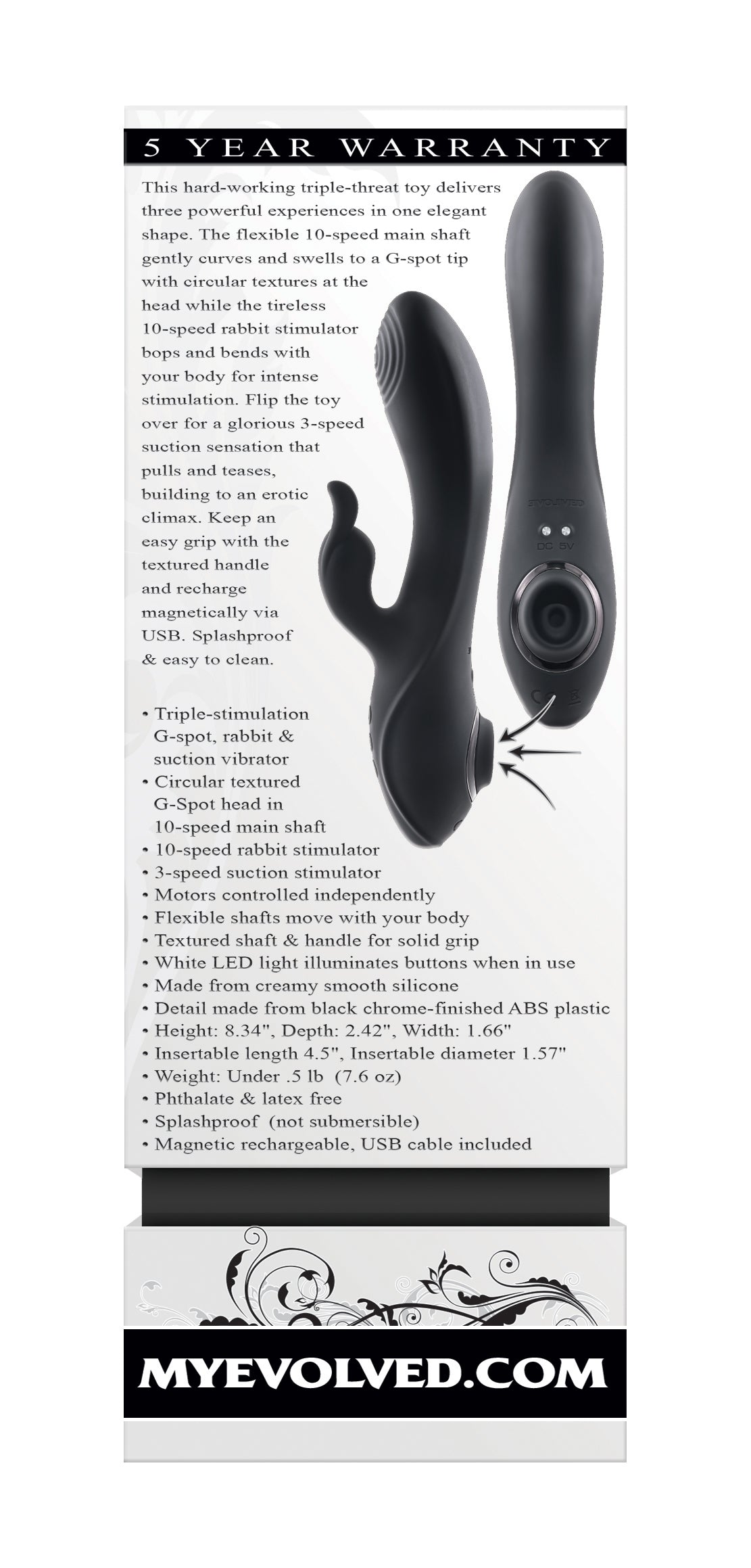 Evolved Rabbit Hole 21.2 Centimeter USB Rechargeable Rabbit Vibrator VIBRATORS-RABBIT