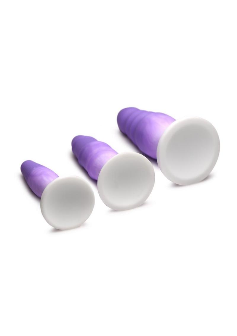 Simply Sweet Silicone Butt Plug Set Purple Premium Grade Silicone 3 Textures Strong Suction Base Harness Compatible 5 Inch > Anal Range > Butt Plugs