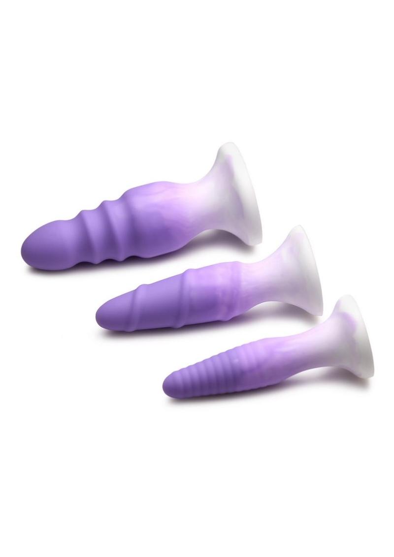 Simply Sweet Silicone Butt Plug Set Purple Premium Grade Silicone 3 Textures Strong Suction Base Harness Compatible 5 Inch Secondary image