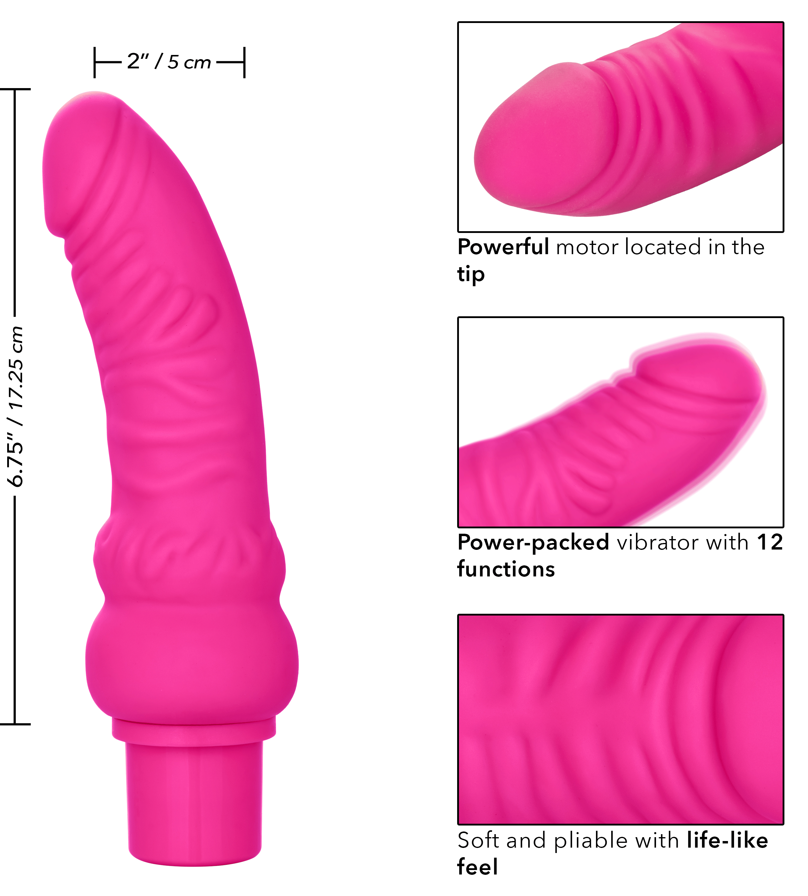 Power Stud Curvy Vibrator Pink Flexible Silicone 12 Functions Waterproof > Vibrators > Realistic Vibrators