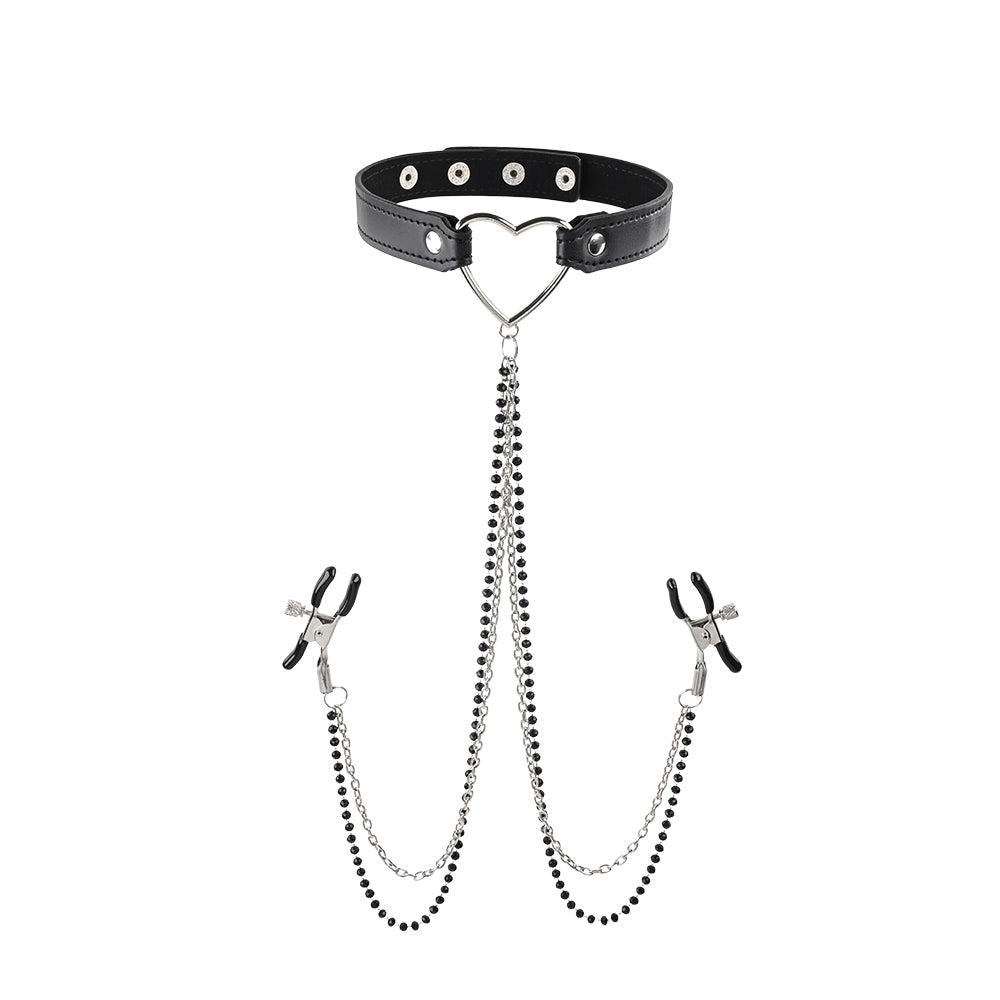 Sex & Mischief Amor Adjustable Collar with Nipple Clamps – Erotic Clothing Accessory > Sex Toys > Nipple Clips
