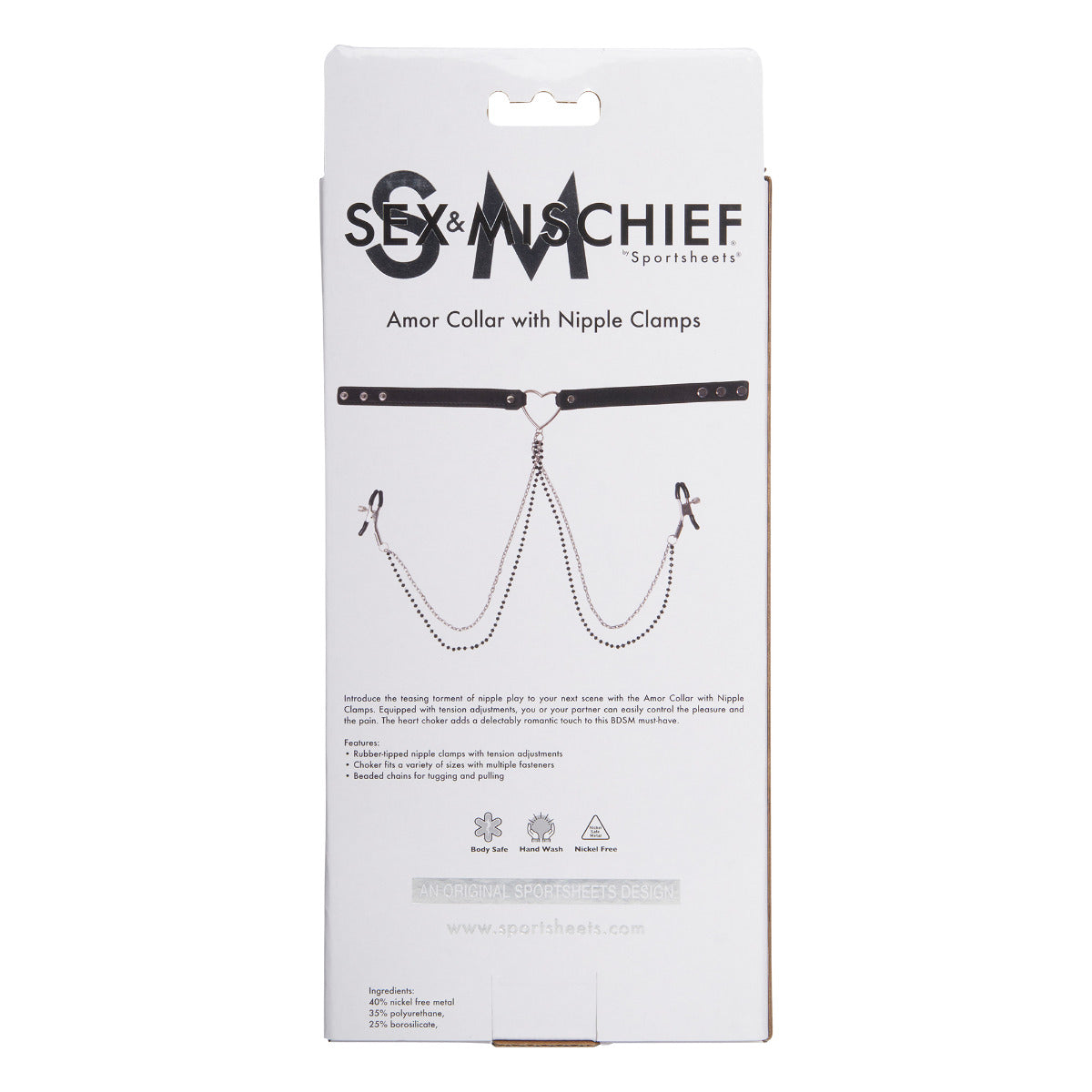 Sex & Mischief Amor Adjustable Collar with Nipple Clamps – Erotic Clothing Accessory > Sex Toys > Nipple Clips
