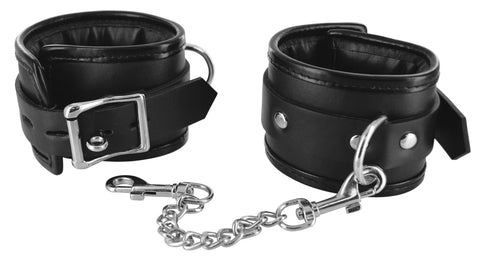 Locking Padded Wrist Cuffs with Chain for Comfortable Bondage Play Restraints