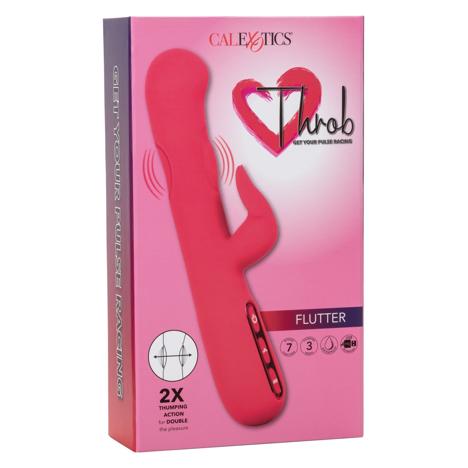 Throb Flutter Red Dual Stimulator Massager with 2x Thumping Action and 7 Vibration Functions, Silicone Waterproof Vibrator > Vibrators > Ladies > Rabbit