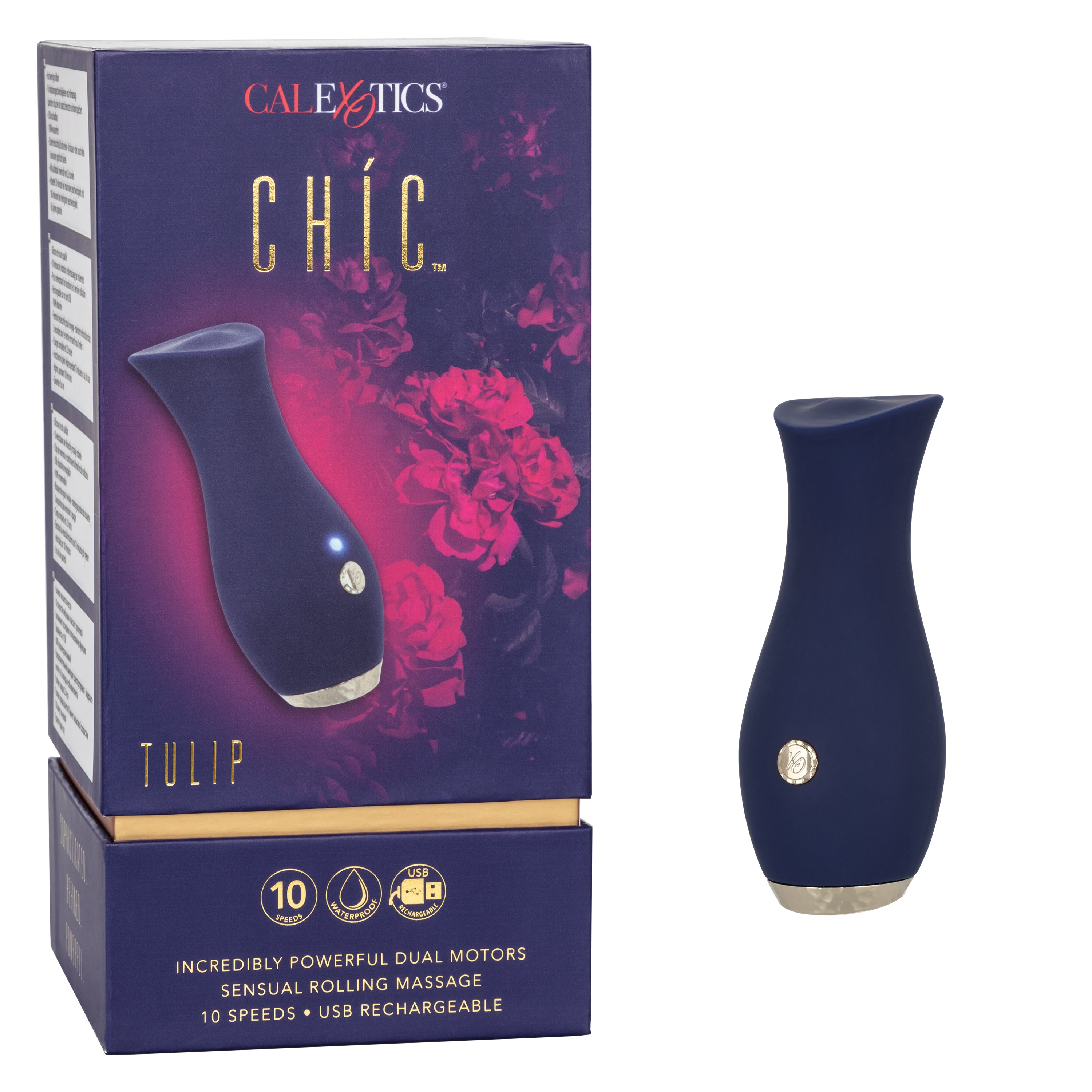 Chic Tulip Waterproof Dual Motor Rolling Massager in Navy Blue with 10 Speeds and Rechargeable > Sex Toys For Ladies > Rose Stimulators