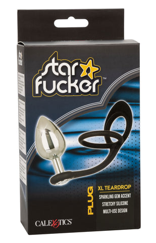 Star Fucker XL Teardrop Plug Black Silicone and Silver Metal Dual Enhancer with Sparkling Gem Accent 3000 > Anal Range > Prostate Plugs
