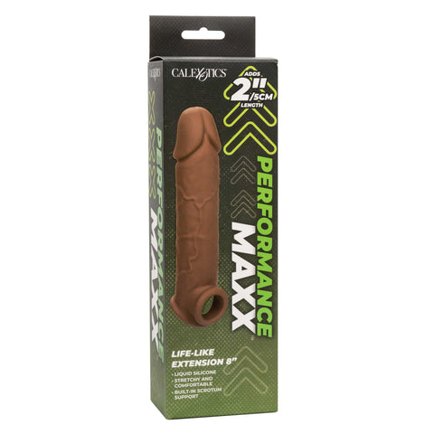 Performance Maxx Life-Like Extension 8 Inch Brown with Built-In Scrotum Strap and Hollow Design Brown SLEEVES